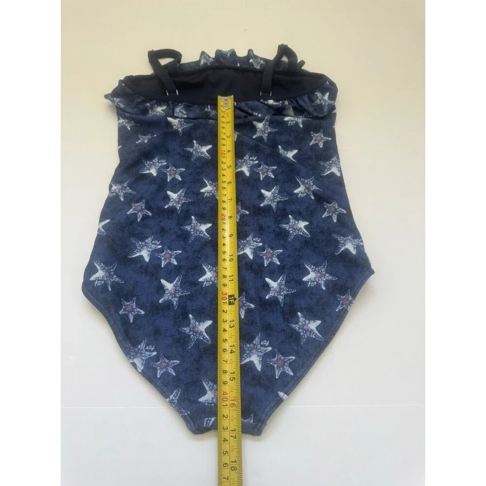 Abercrombie Kids Girls One Piece Swimsuit Size 13 14 Navy Blue Starfish Ruffle